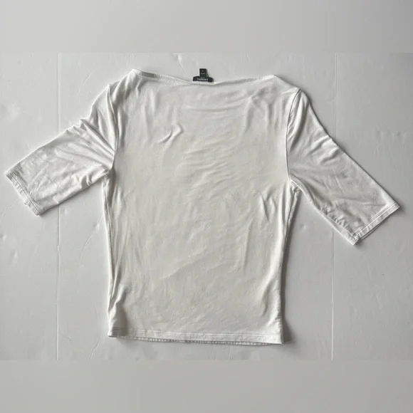 Express Supersoft Fitted Boat Neck Elbow Sleeve Tee White Size S - Picture 2 of 9